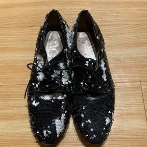 AGL Matte Sequins Flat Oxfords Shoes/Sz 39